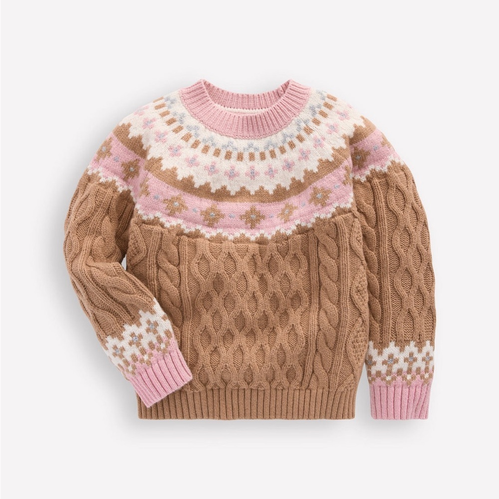 Mini Boden Girl’s Fair Isle Cable Jumper Sweater Classic
